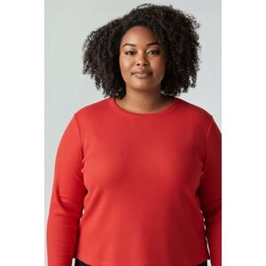 Zyia Active Women's Red Waffle Knit Henley Cropped Long Sleeve Shirt Size XXXL